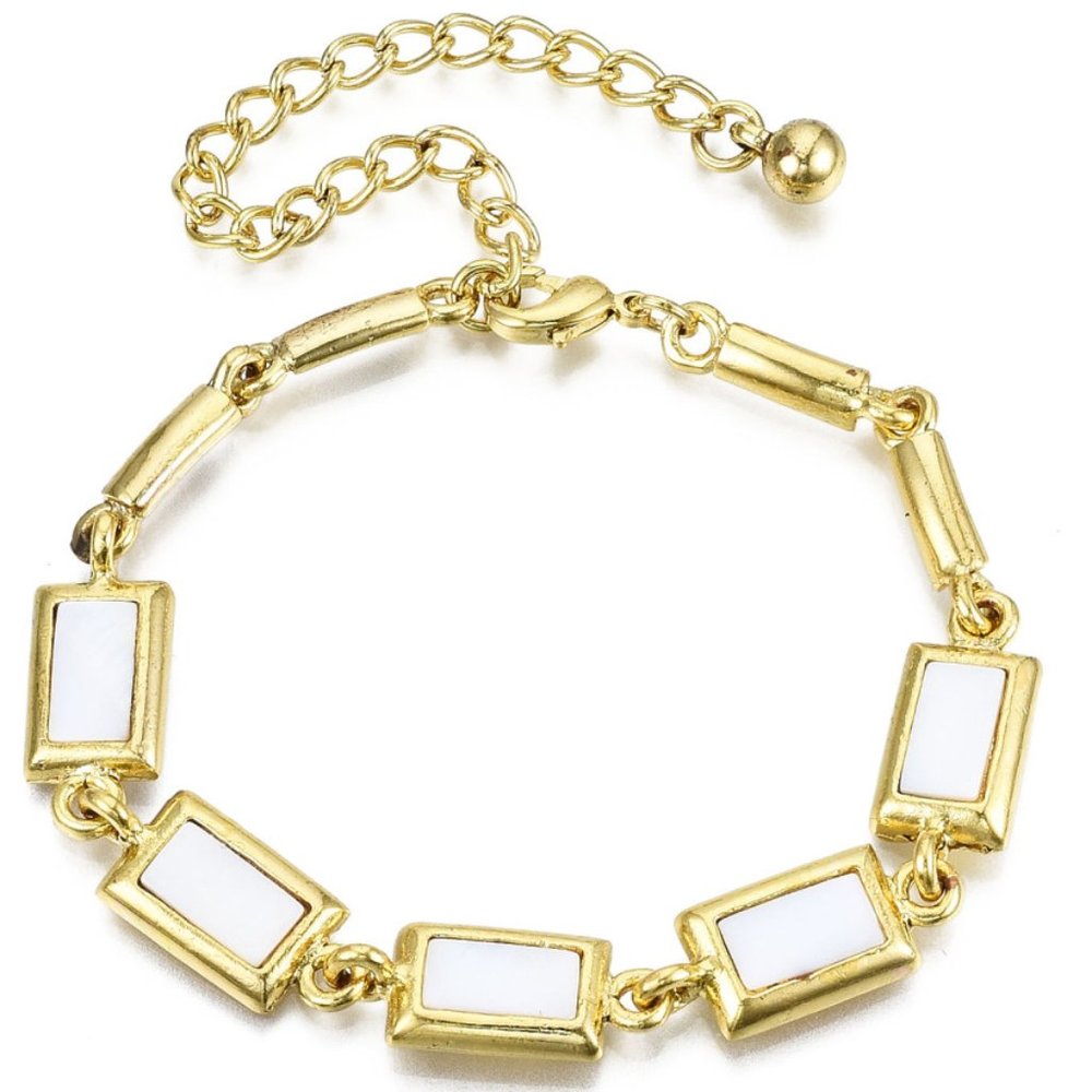 NWOT Classy Natural Freshwater Shell, Nice Quality rectangle Link Bracelet